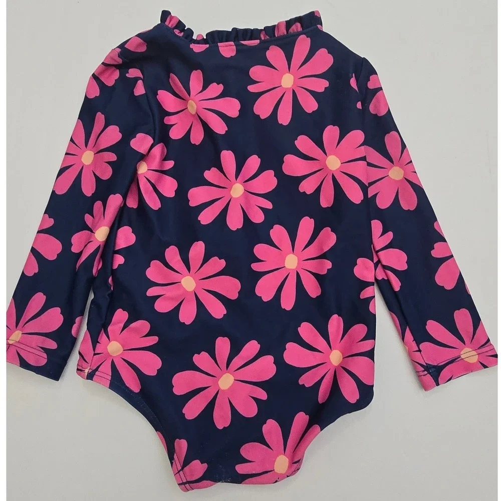 Carters Just One You 12M Navy Pink Daisy Long Sleeve Rash Guard Swimsuit Snap